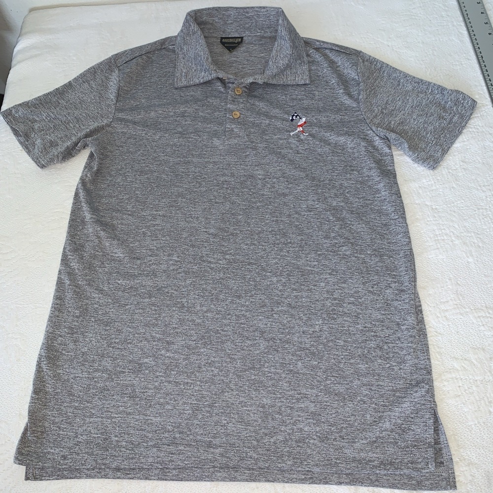 Baseballism‎ Brand Gray Polo Shirt Baseball - Men's Small - MSRP $80 USA Flag